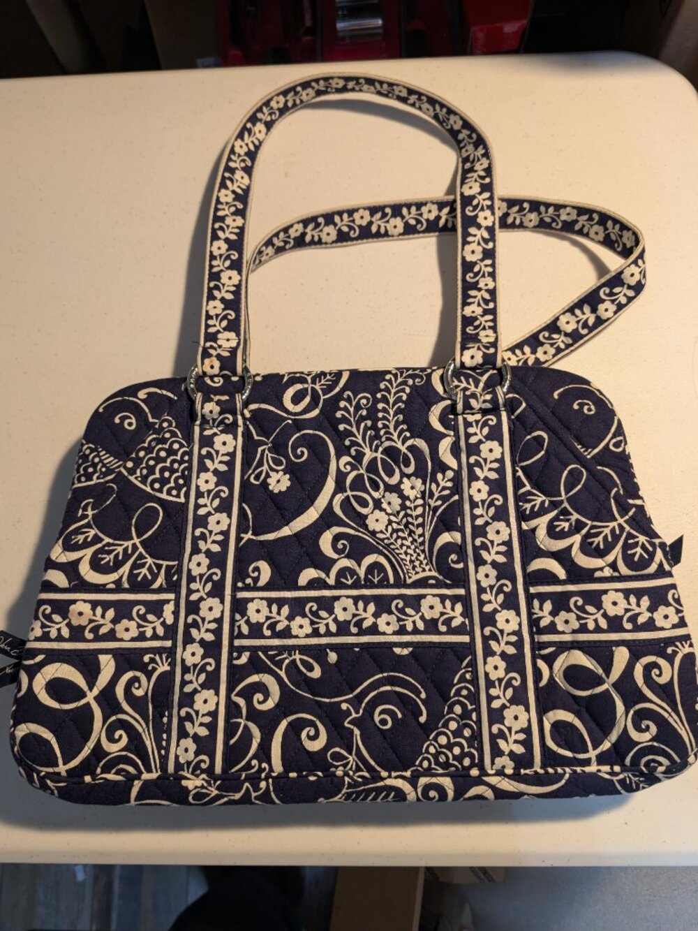 Vintage Vera Bradley quilted shoulder bag Twirly Birds Navy pattern great shape
